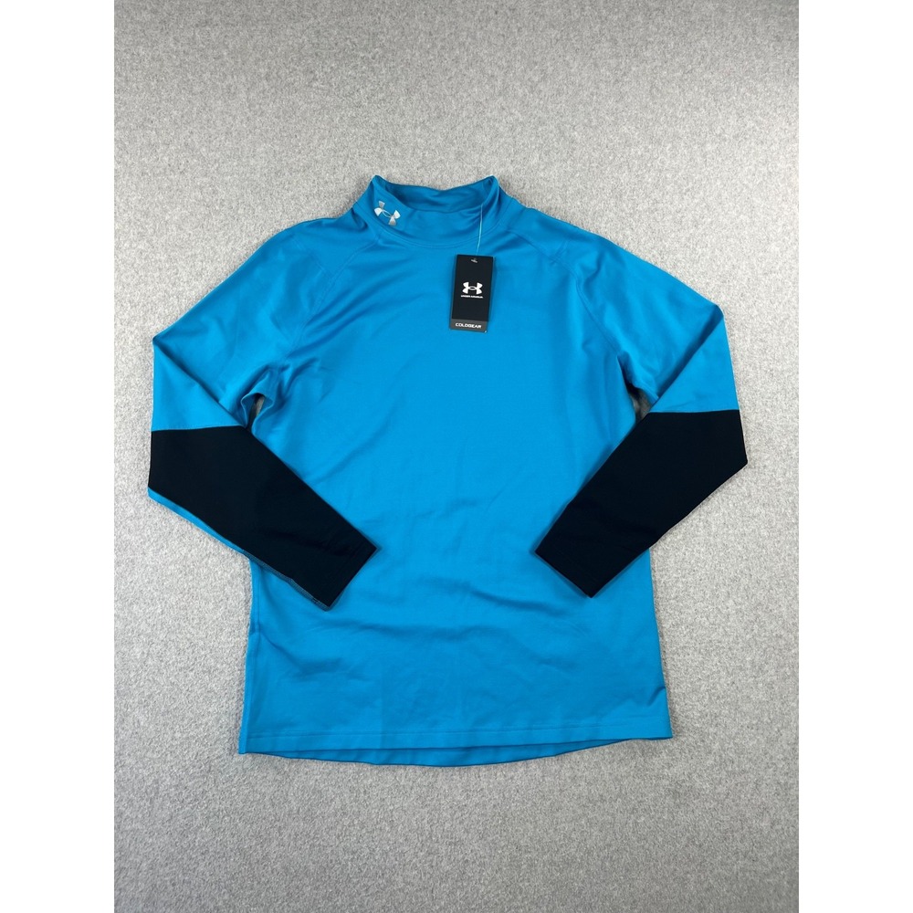 Under Armour ColdGear Pullover Mens XL Blue Black Color Block Mockneck